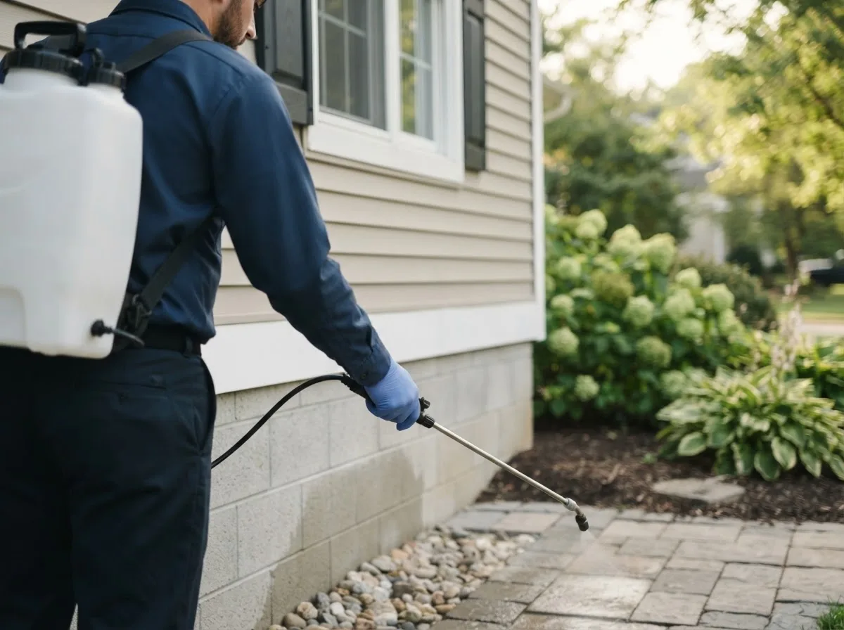 Pest control technician inspecting a home in Drexel, MO